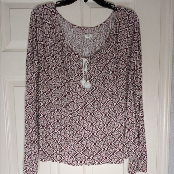 Aeropostale XL White Multicolored Longsleeves 100% Rayon Peasant Women's Top - Picture 1 of 10